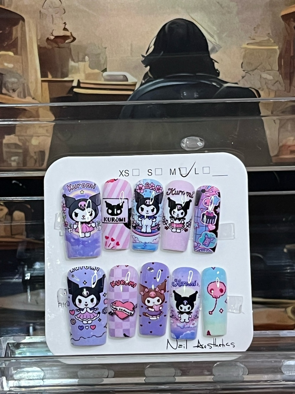 Kuromi Themed Press-On Nails in Pastel Purple & Pink long squares